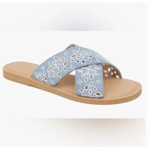 Splendid Salvia Embroidered Eyelet Slides 9 Blue White NWOT Sandals Resort Beach